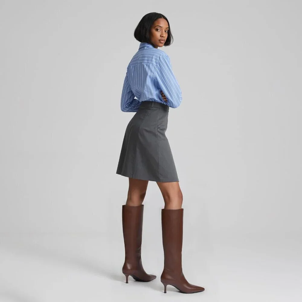 Women Brown Knee High Boots Kitten Heels Tall Pointed Toe Long Boots